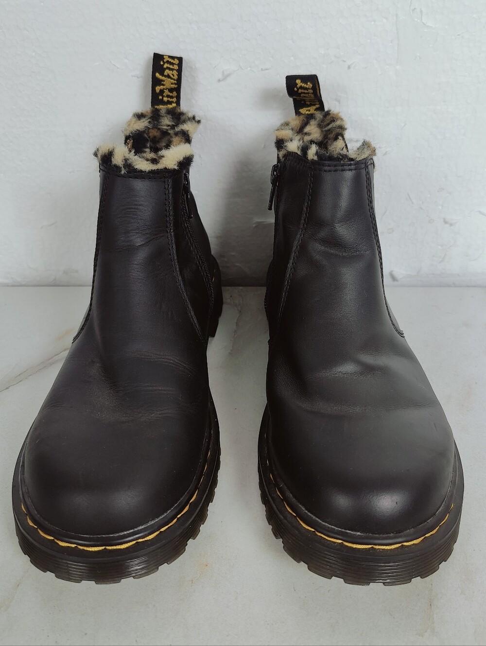 Dr. Martens 2976 Junior Leonore Leo Y Leopard Black Leather Chelsea Boots, 7 - Picture 3 of 9